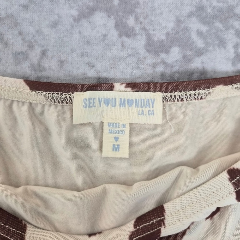 See You Monday Cow Print Skirt Womens Medium Y2K Mesh Festival Cowgirl Western - Picture 4 of 5